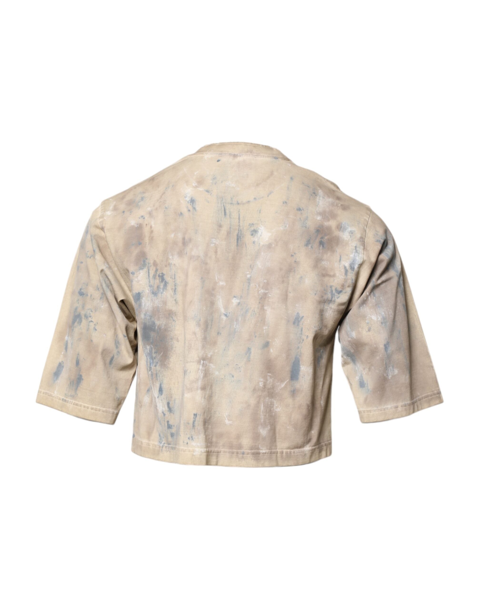 Beige Tie Dye DG Embroidery Cropped T-Shirt