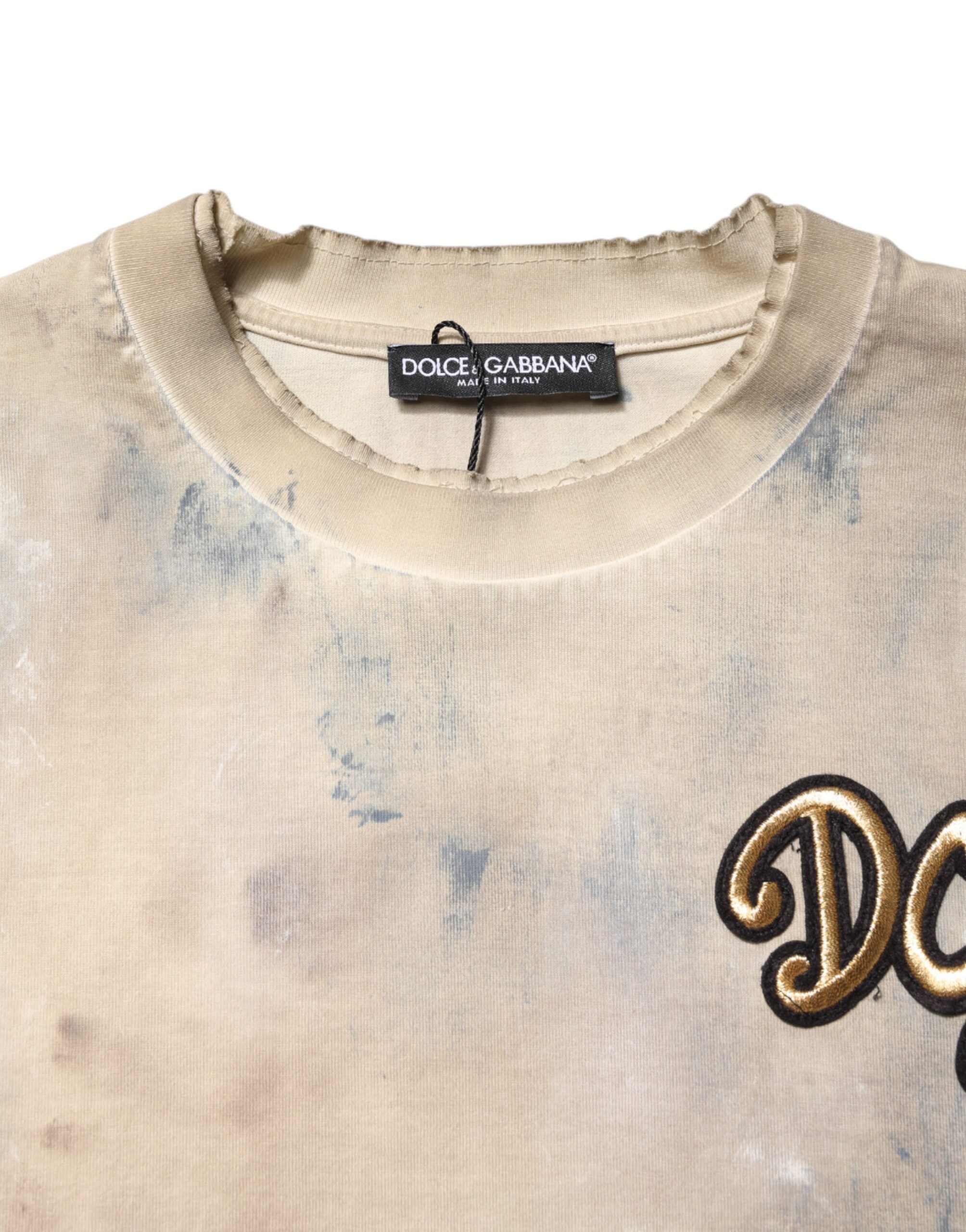 Beige Tie Dye DG Embroidery Cropped T-Shirt