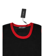Schwarzes Slim Fit Rundhals-T-Shirt aus Baumwolle