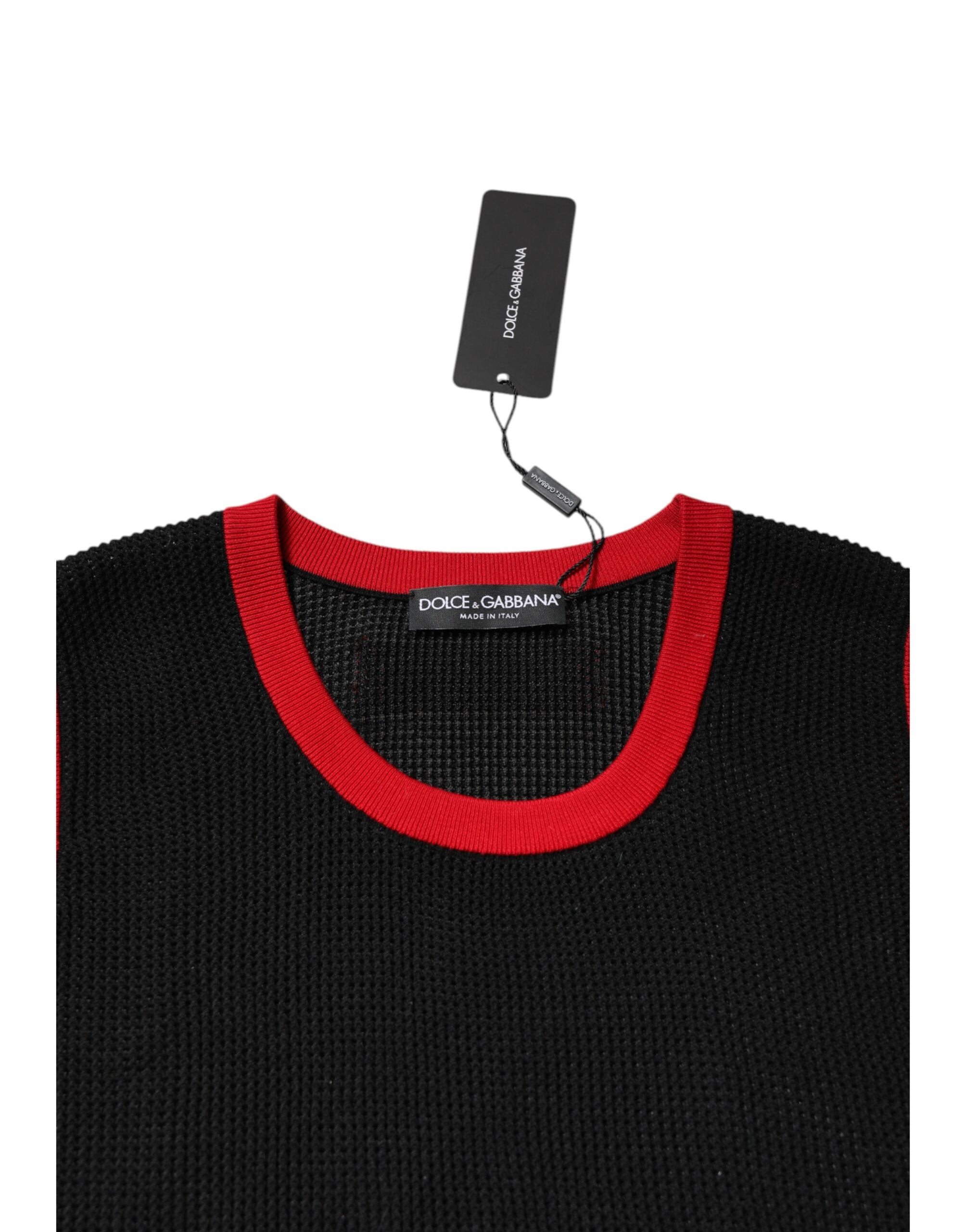Schwarzes Slim Fit Rundhals-T-Shirt aus Baumwolle