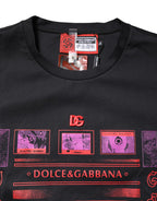T-shirt girocollo in cotone nero con stampa grafica