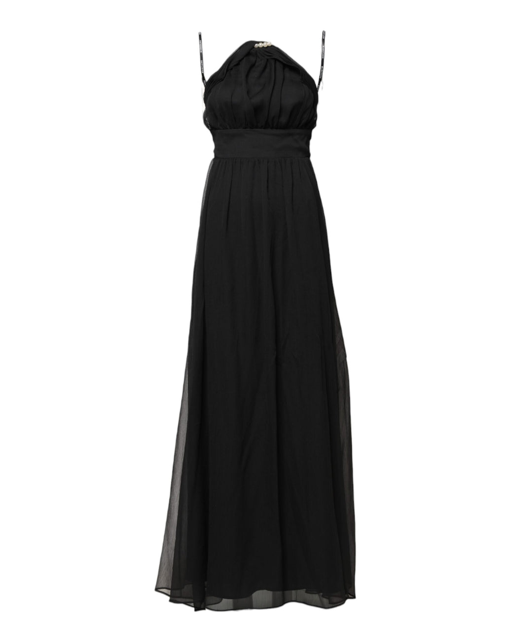 Schwarzes ärmelloses langes Ballkleid aus Tüll mit Perlen