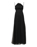 Schwarzes ärmelloses langes Ballkleid aus Tüll mit Perlen