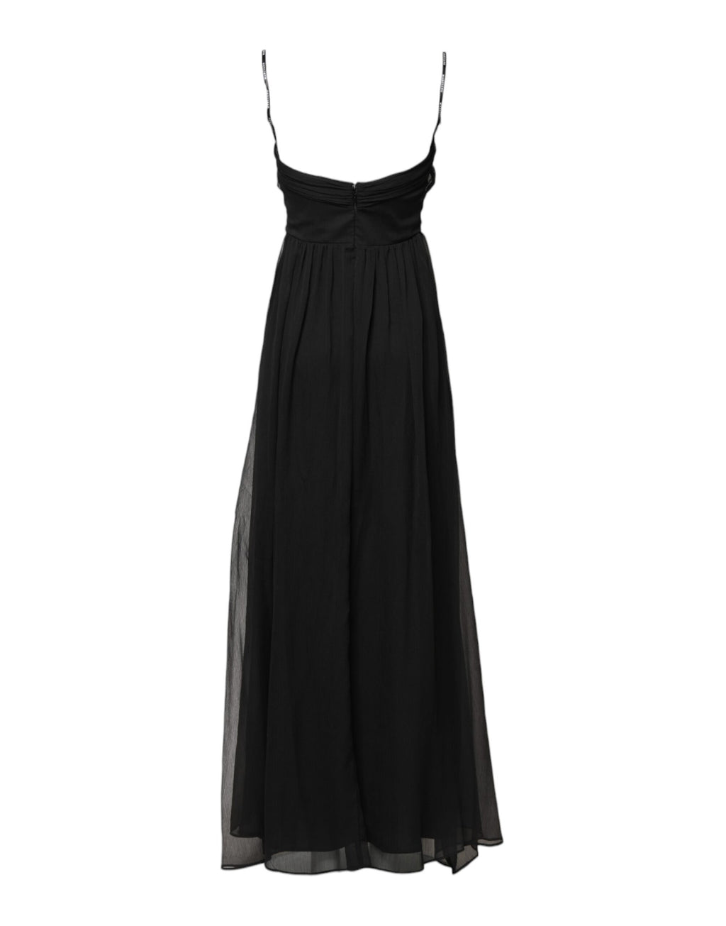 Schwarzes ärmelloses langes Ballkleid aus Tüll mit Perlen
