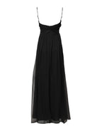 Schwarzes ärmelloses langes Ballkleid aus Tüll mit Perlen