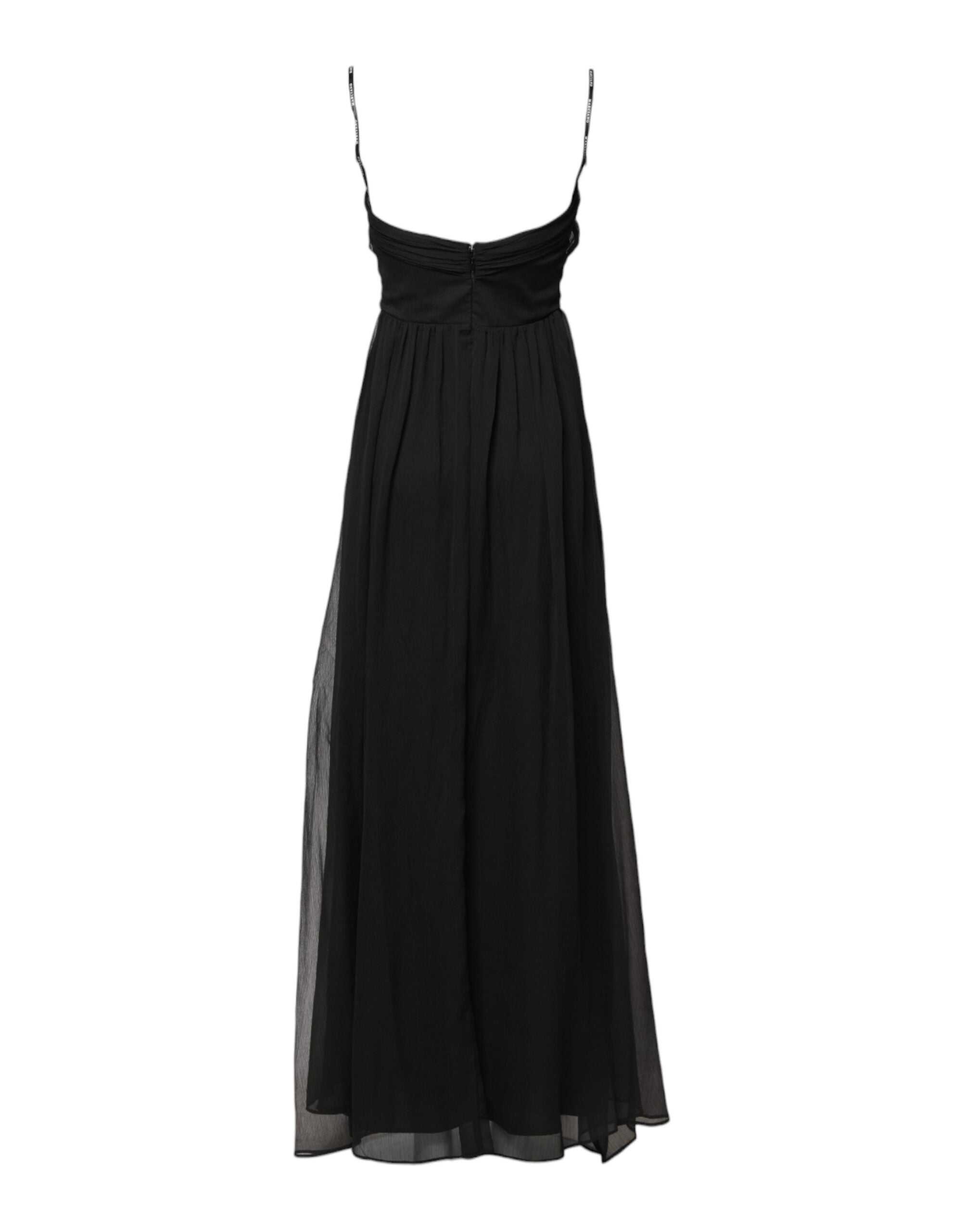 Schwarzes ärmelloses langes Ballkleid aus Tüll mit Perlen