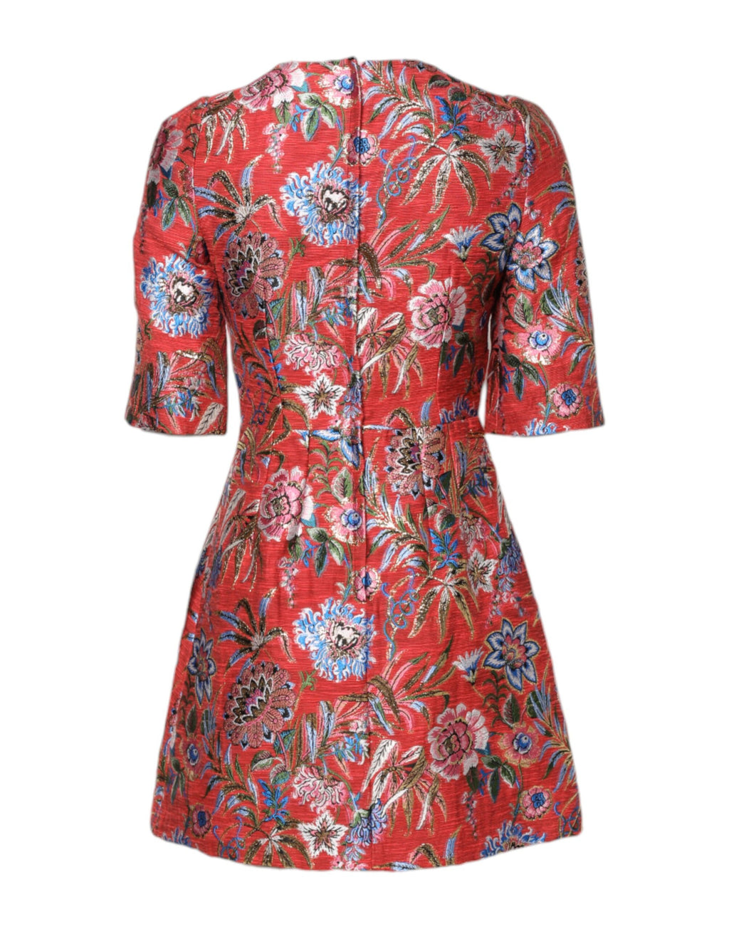 Rot geblümtes Jacquard A-Linien-Minikleid