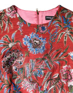 Rot geblümtes Jacquard A-Linien-Minikleid