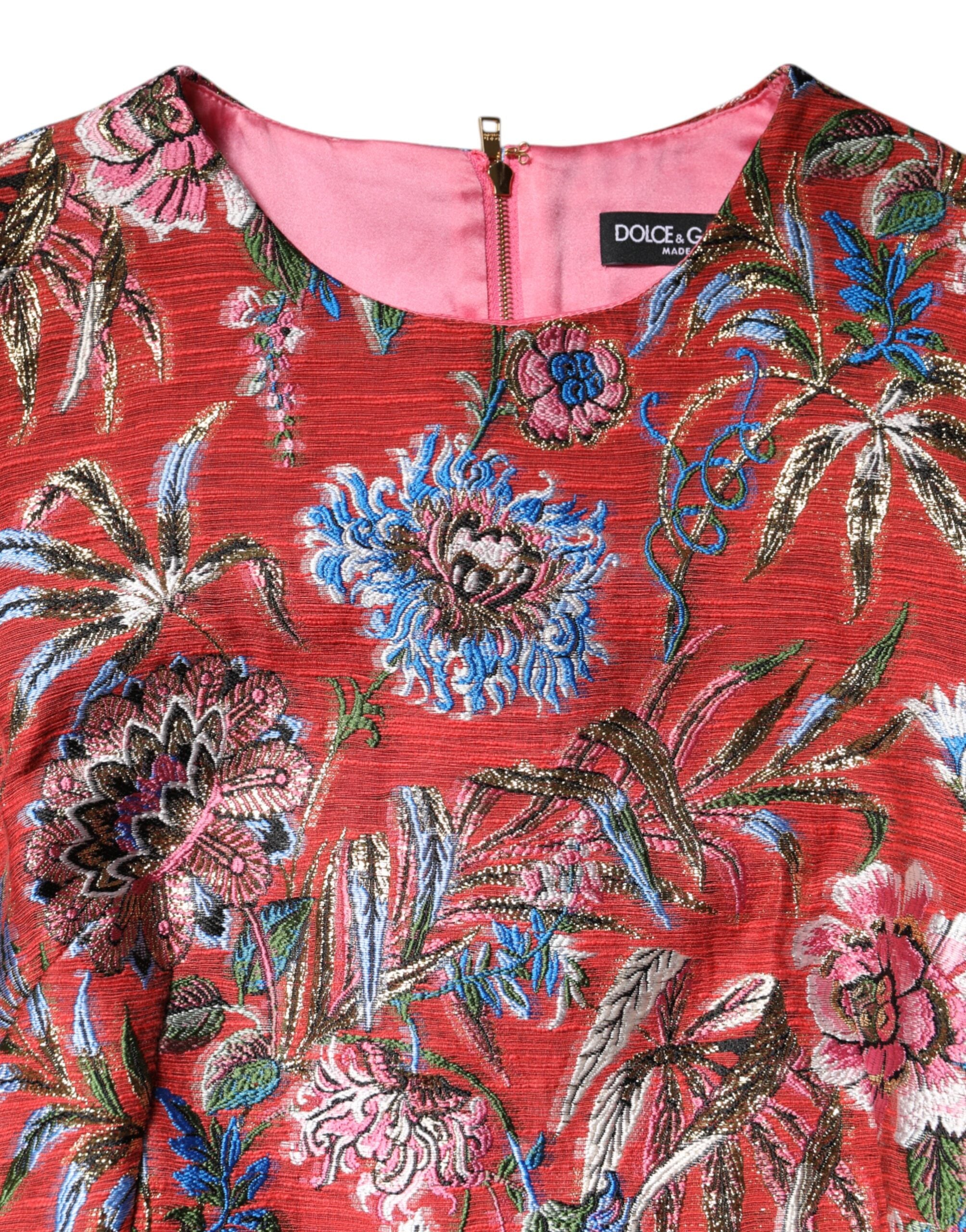 Rot geblümtes Jacquard A-Linien-Minikleid