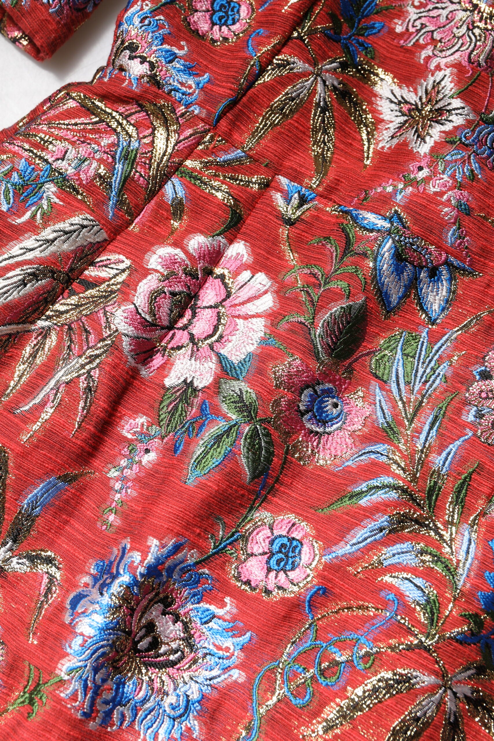 Rot geblümtes Jacquard A-Linien-Minikleid