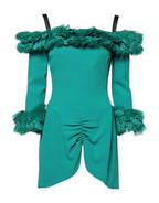 Green Lace Off Shoulder Sheath Mini Dress