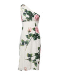 Weißes florales Midi-Kleid mit einer Schulter