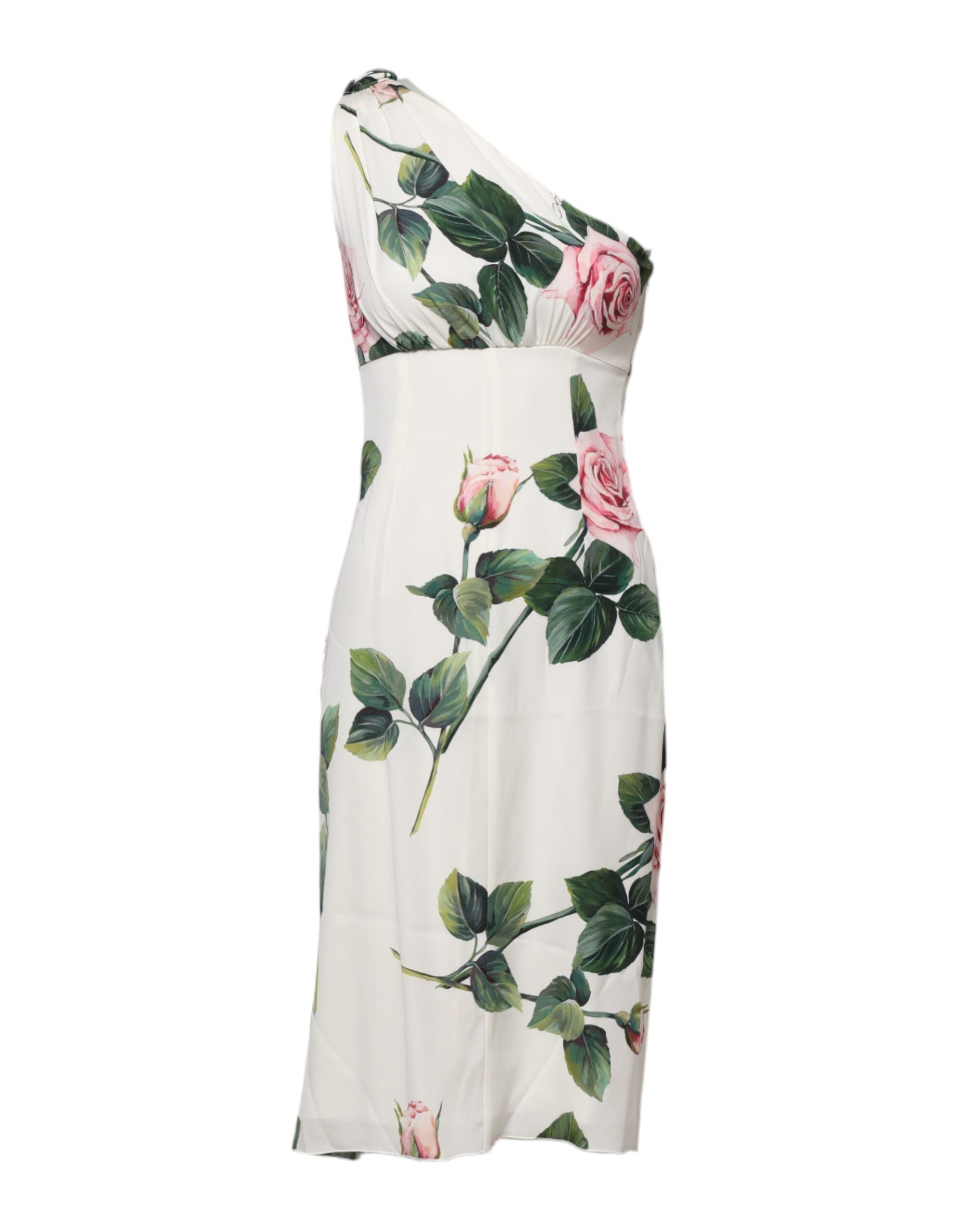 Weißes florales Midi-Kleid mit einer Schulter