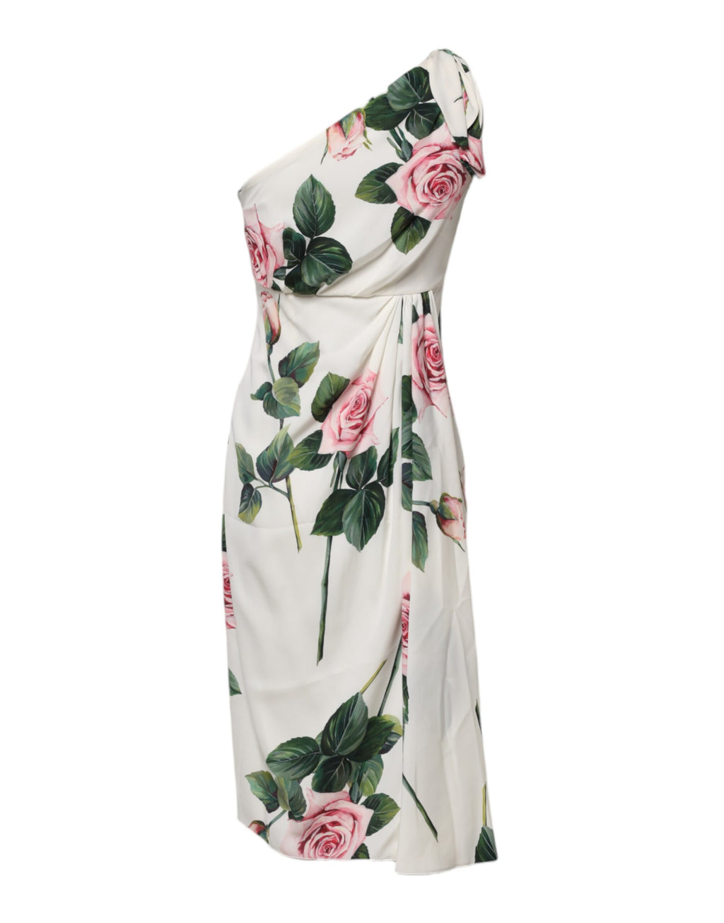 Weißes florales Midi-Kleid mit einer Schulter