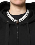 Black Cotton Hooded Full Zip Sweatshirt Sweater