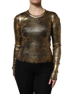 Maglia a maniche lunghe girocollo oro