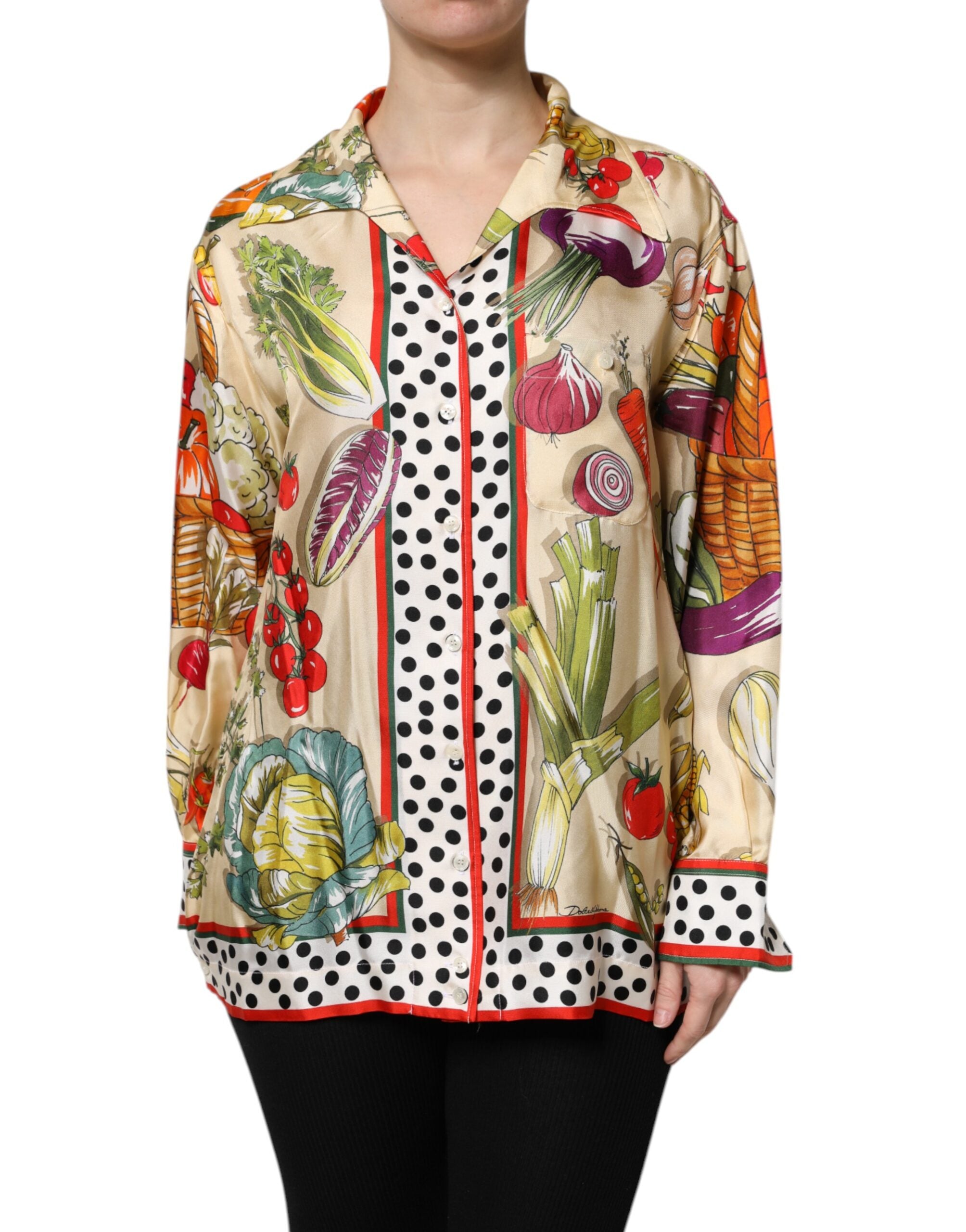 Multicolor Vegetables Silk Langarmtop