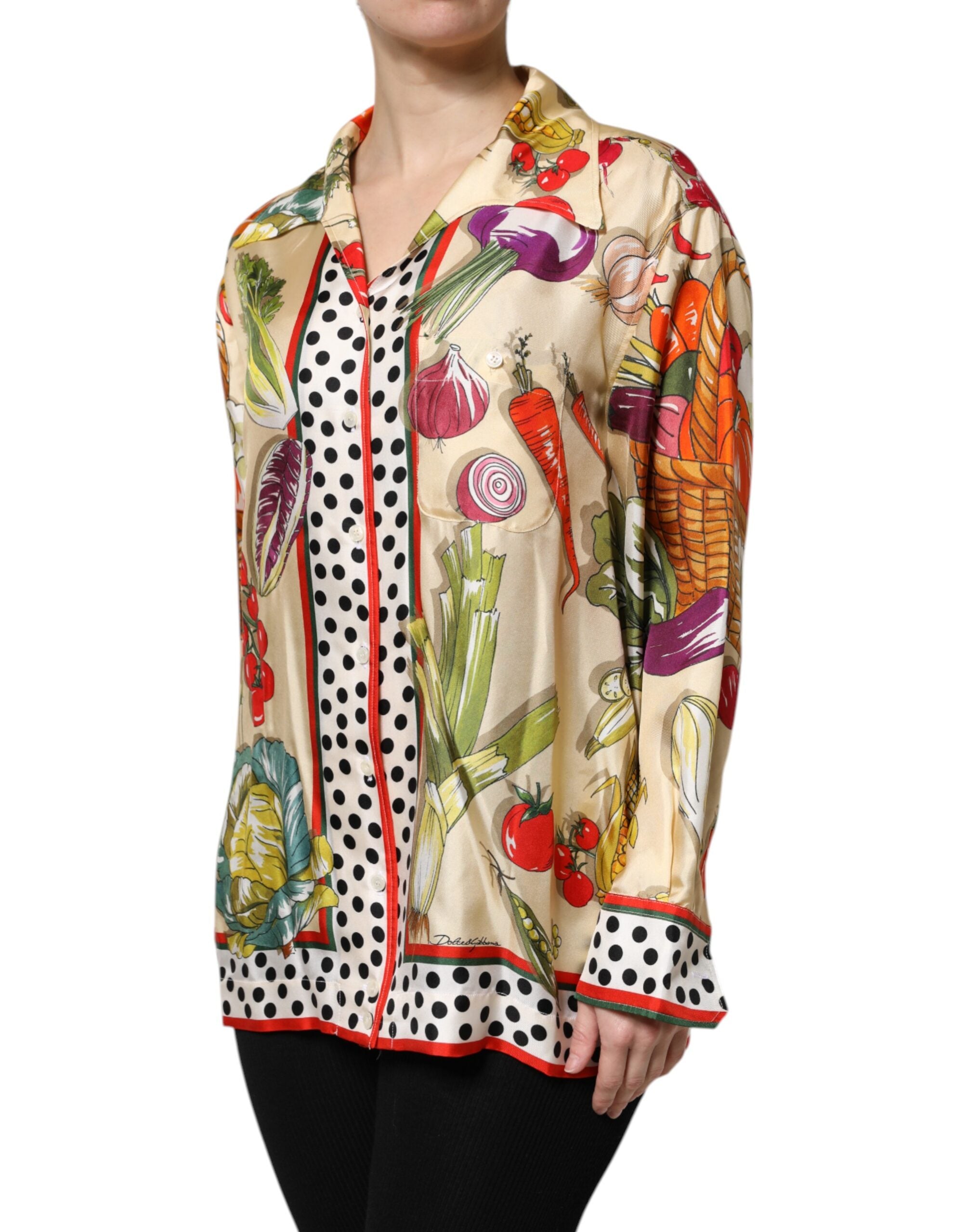 Multicolor Vegetables Silk Langarmtop