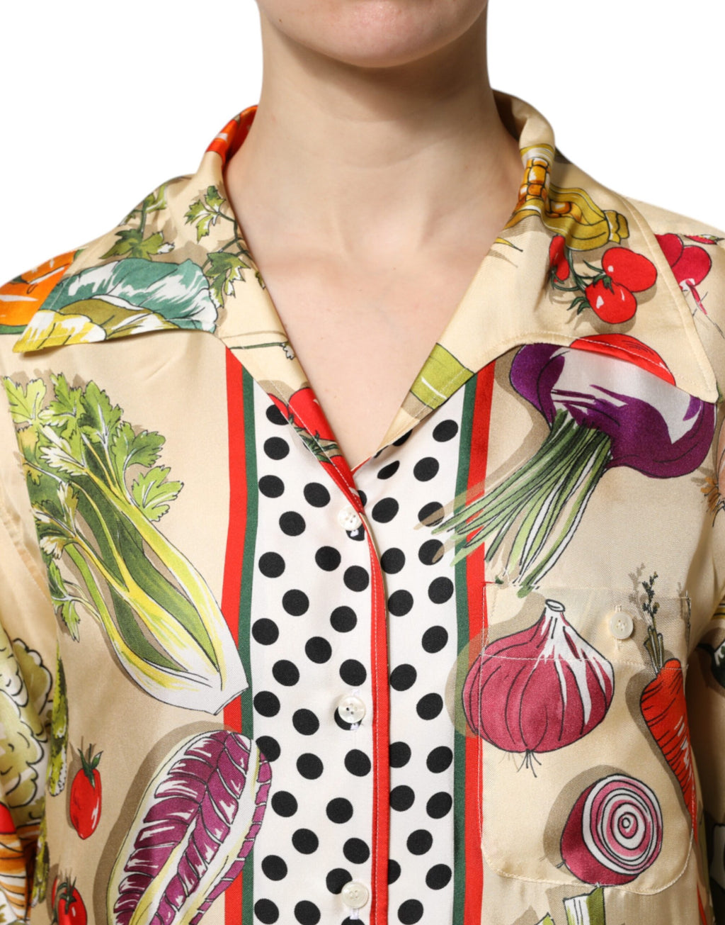 Multicolor Vegetables Silk Langarmtop