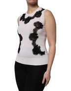 Weißes Kaschmir-Tanktop mit floralen Spitzendetails