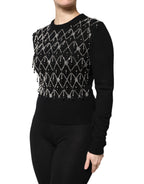 Black Cashmere Embellished Long Sleeves Top