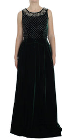 Grünes Samt-Maxikleid mit Kristallen