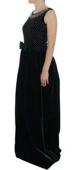 Grünes Samt-Maxikleid mit Kristallen