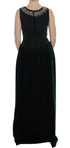 Grünes Samt-Maxikleid mit Kristallen