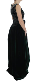 Grünes Samt-Maxikleid mit Kristallen
