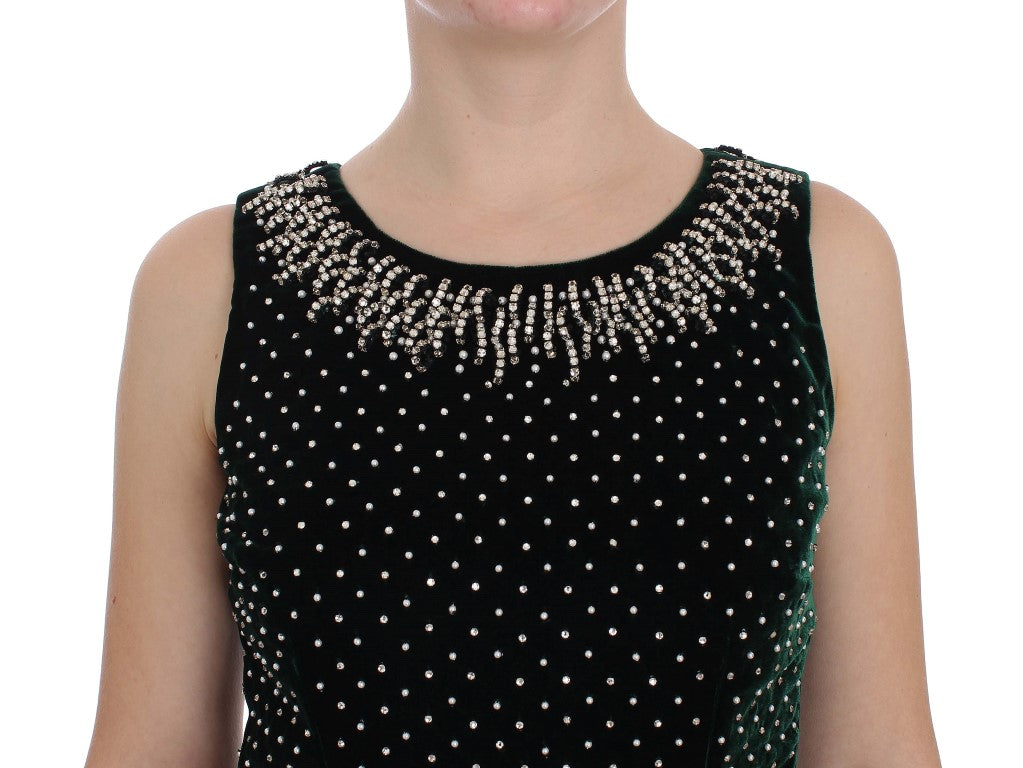 Grünes Samt-Maxikleid mit Kristallen