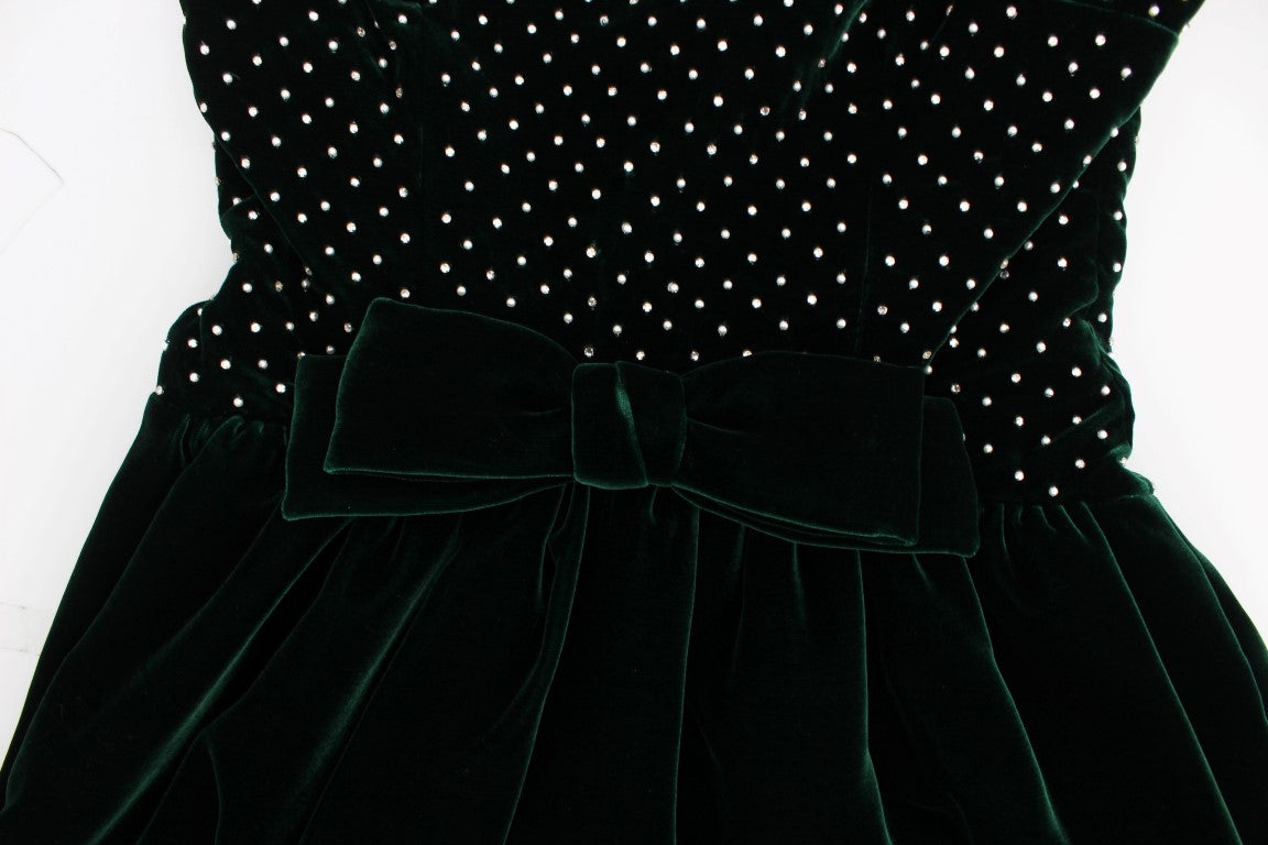Grünes Samt-Maxikleid mit Kristallen