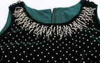 Grünes Samt-Maxikleid mit Kristallen