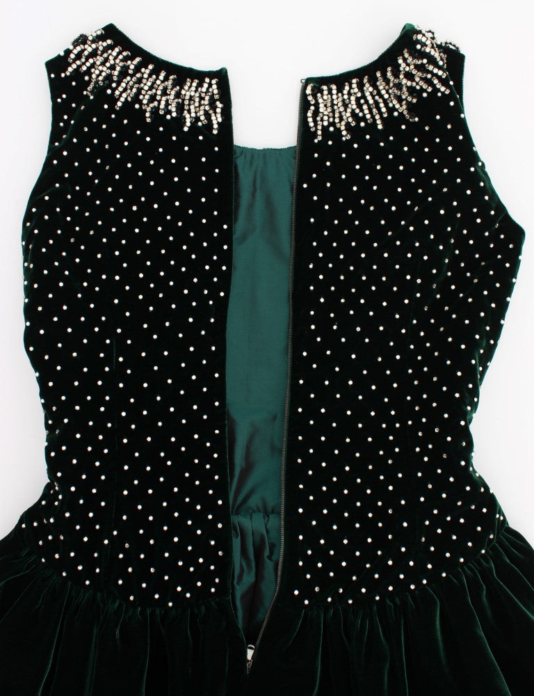 Grünes Samt-Maxikleid mit Kristallen