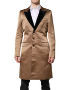 Brauner Seidentrenchcoat mit einer Knopfleiste
