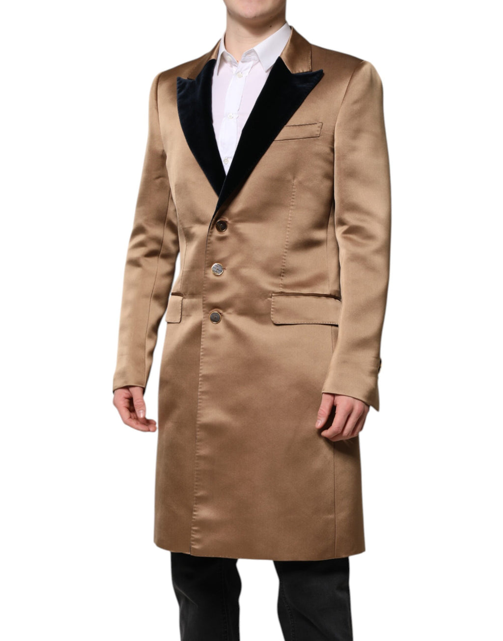 Brauner Seidentrenchcoat mit einer Knopfleiste