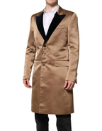 Brauner Seidentrenchcoat mit einer Knopfleiste