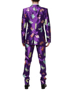 Lila Seiden-Anzug mit Animal-Print, 3-teilig
