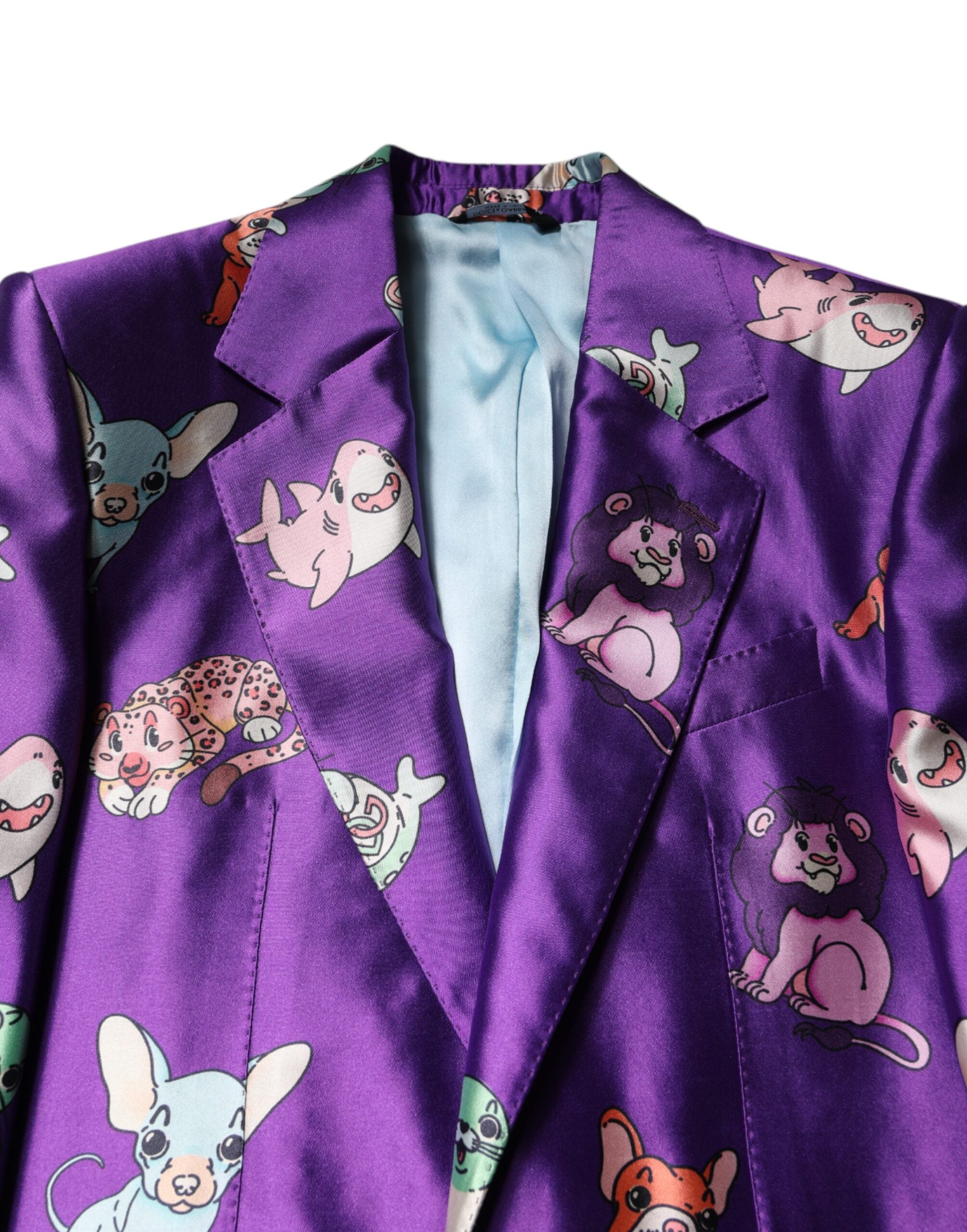 Lila Seiden-Anzug mit Animal-Print, 3-teilig