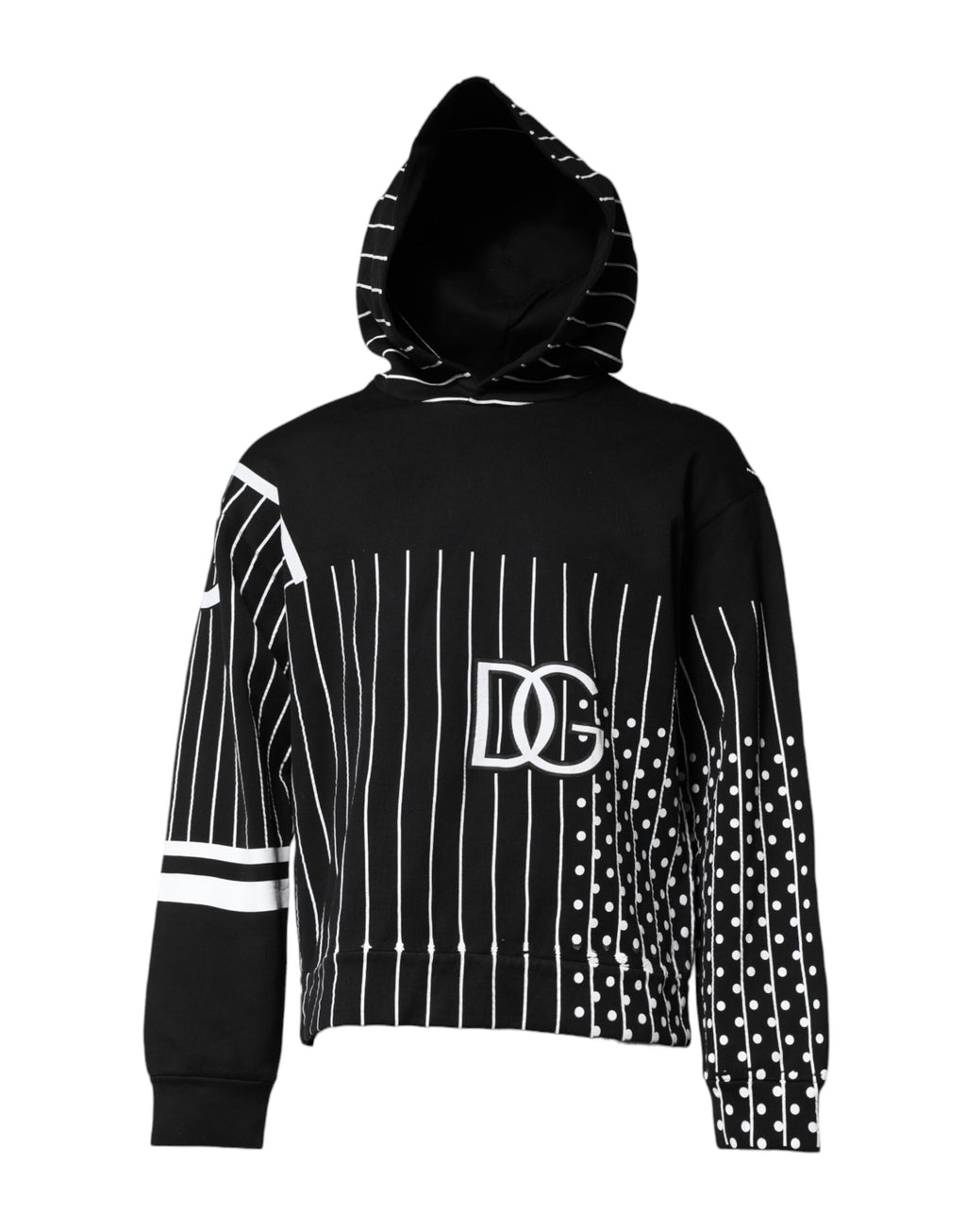Schwarz-weiß gestreifter Kapuzenpullover
