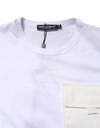Weißes Baumwoll T-Shirt mit Brusttasche und kurzen Ärmeln