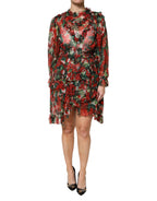 Mehrfarbiges Rüschen-Blumen-Langarmkleid