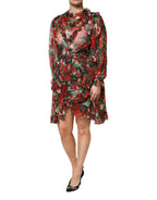 Mehrfarbiges Rüschen-Blumen-Langarmkleid