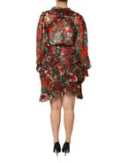 Mehrfarbiges Rüschen-Blumen-Langarmkleid