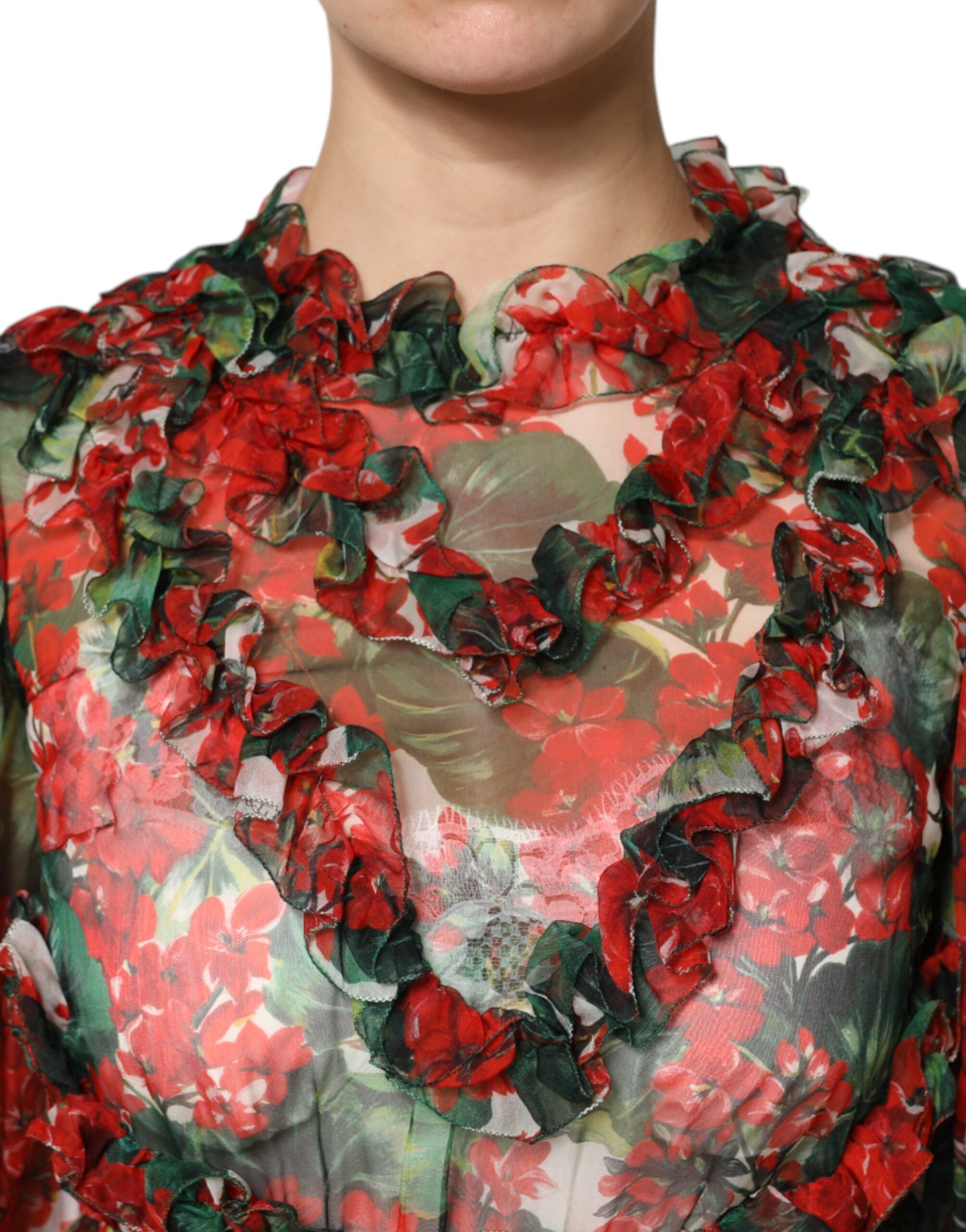 Mehrfarbiges Rüschen-Blumen-Langarmkleid