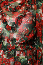 Mehrfarbiges Rüschen-Blumen-Langarmkleid