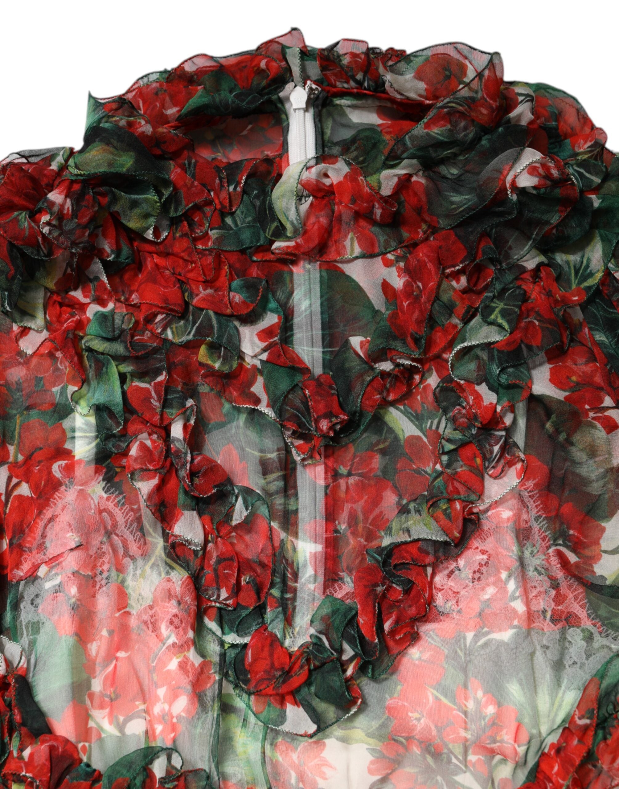 Mehrfarbiges Rüschen-Blumen-Langarmkleid
