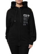 Schwarze Kapuzen-Sweatshirtjacke mit durchgehendem Reißverschluss und Logo
