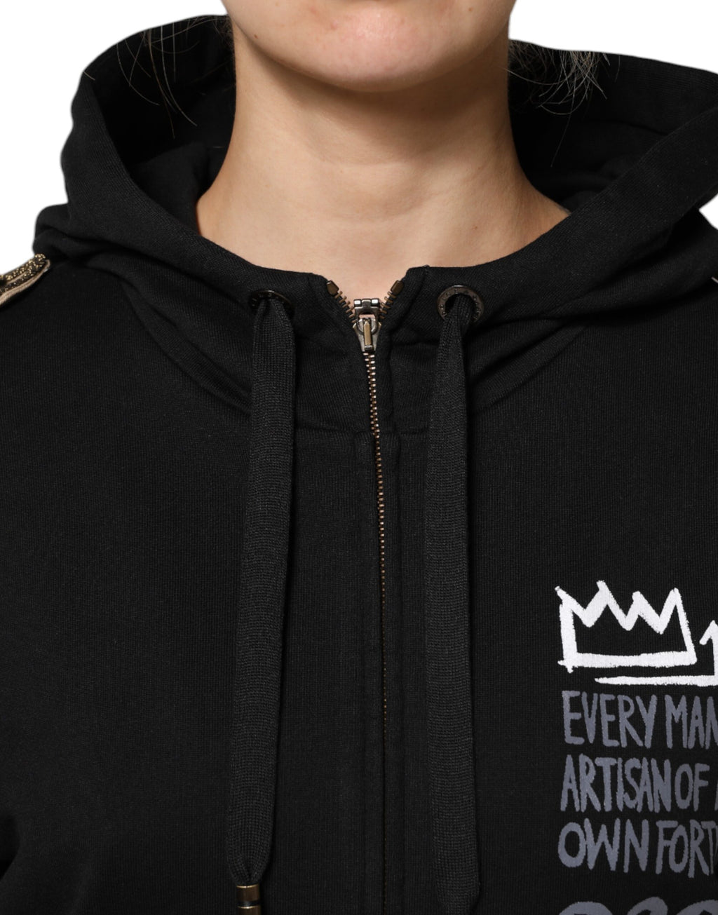 Schwarze Kapuzen-Sweatshirtjacke mit durchgehendem Reißverschluss und Logo