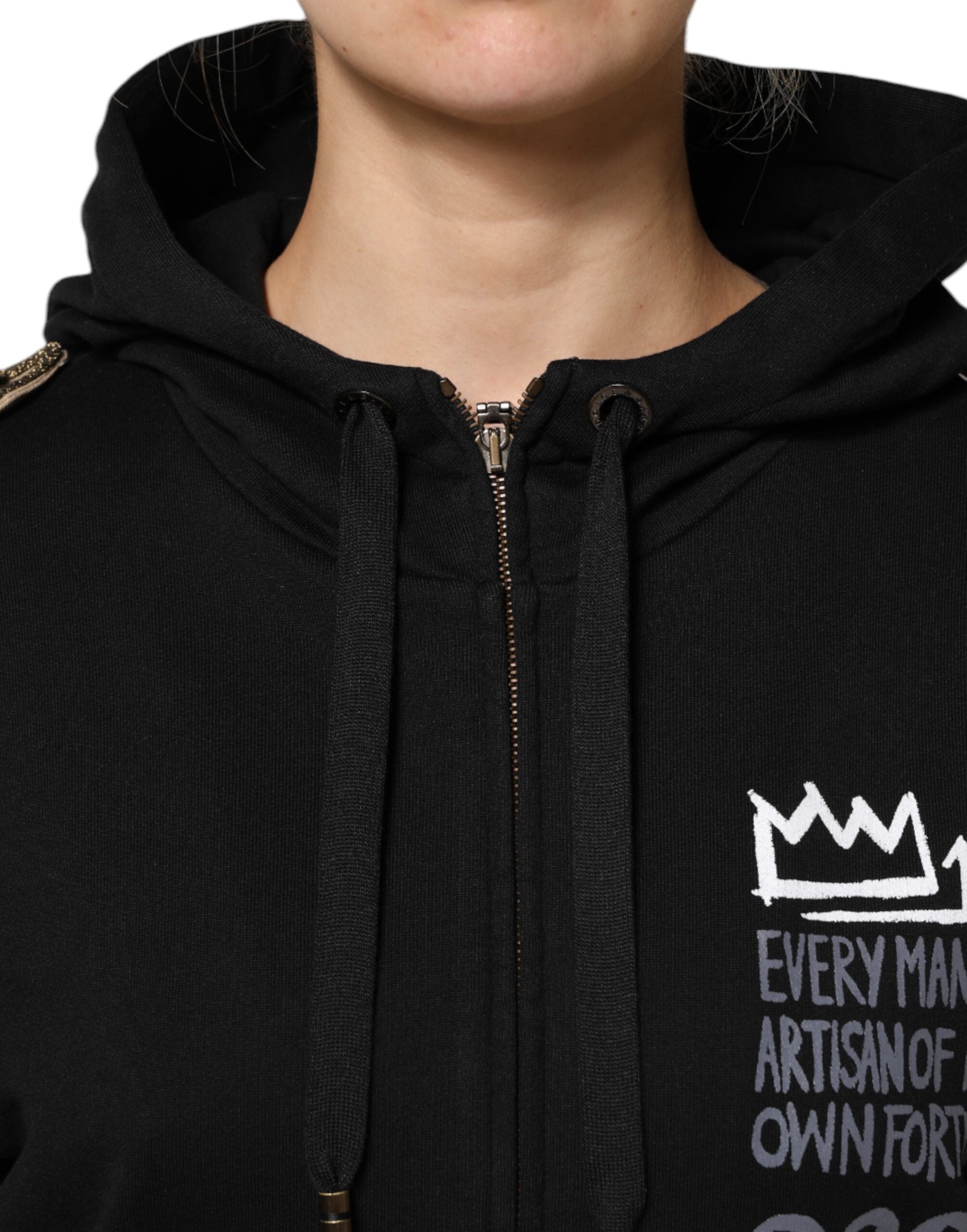 Schwarze Kapuzen-Sweatshirtjacke mit durchgehendem Reißverschluss und Logo