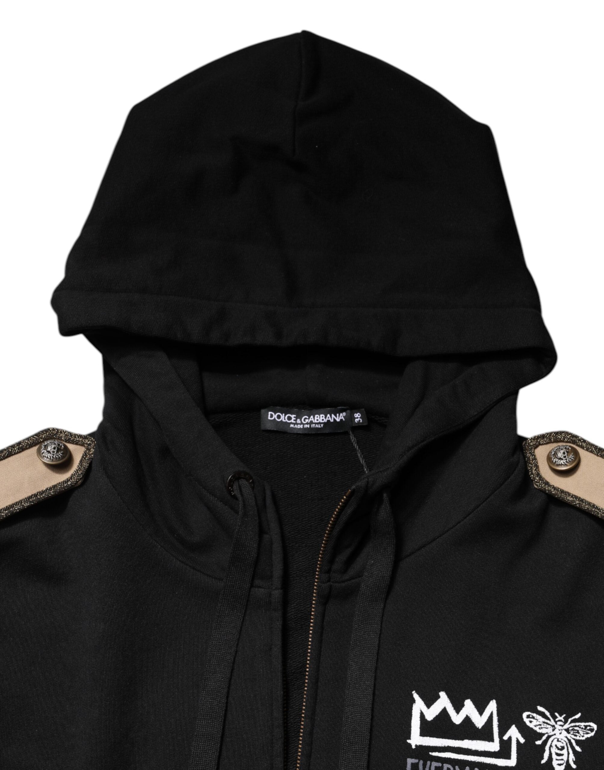 Schwarze Kapuzen-Sweatshirtjacke mit durchgehendem Reißverschluss und Logo